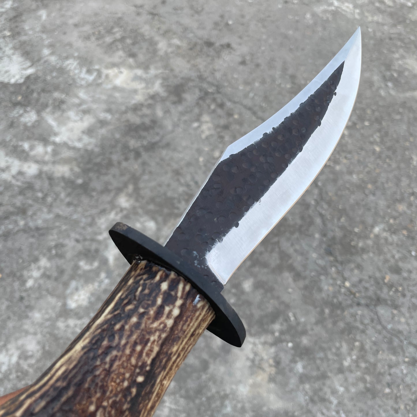 Authentic Hand Forged Crown Stag Bowie Knife, High Carbon Steel Blade with Antler Handle & Leather Sheath, Custom Handmade Stag Horn Hunting Knife