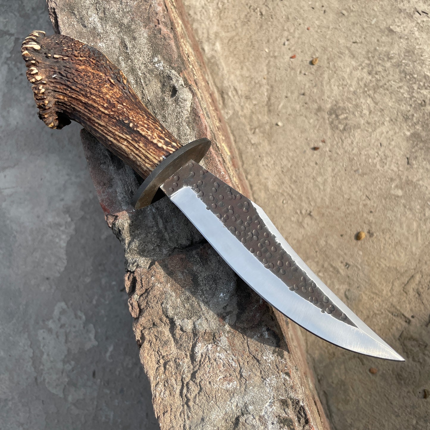 Authentic Hand Forged Crown Stag Bowie Knife, High Carbon Steel Blade with Antler Handle & Leather Sheath, Custom Handmade Stag Horn Hunting Knife