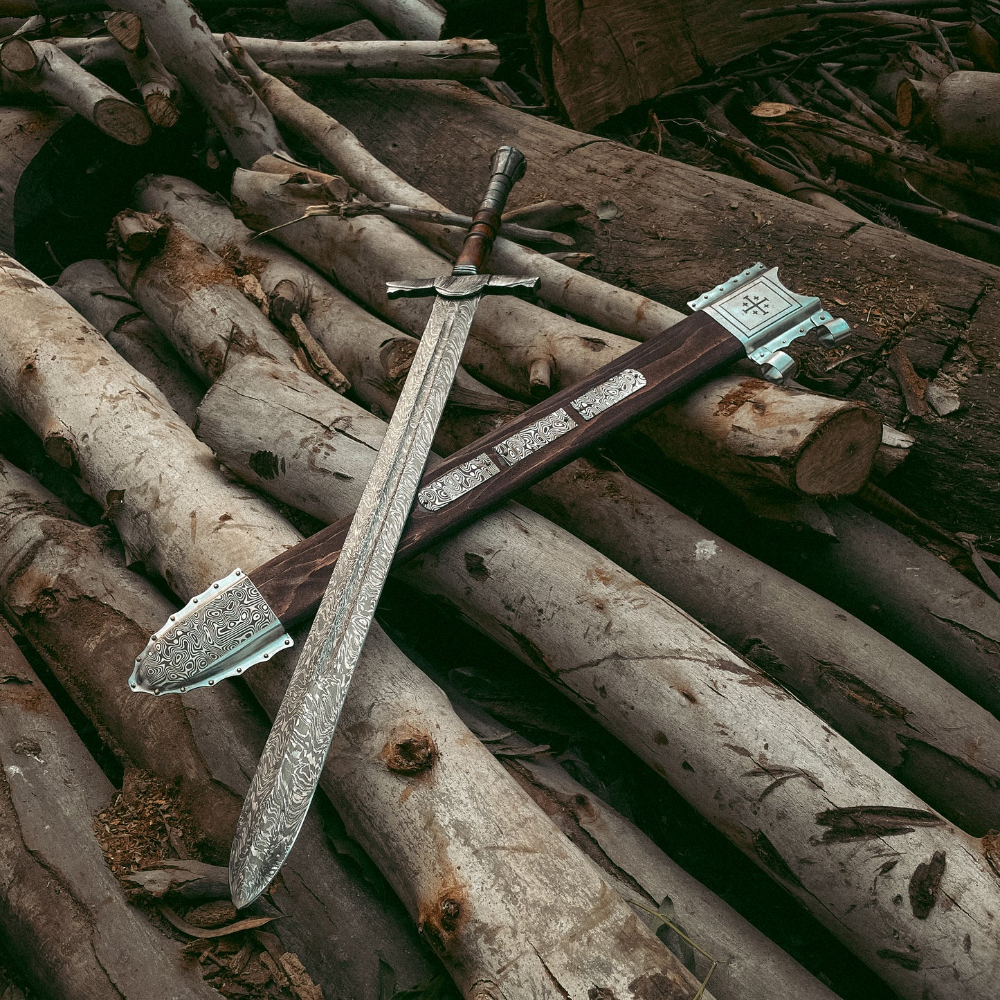 Handmade Damascus Steel Arming Sword Scabbard, Knight Longsword, Decorative Damascus Cosplay Sword Wall Decor Gift