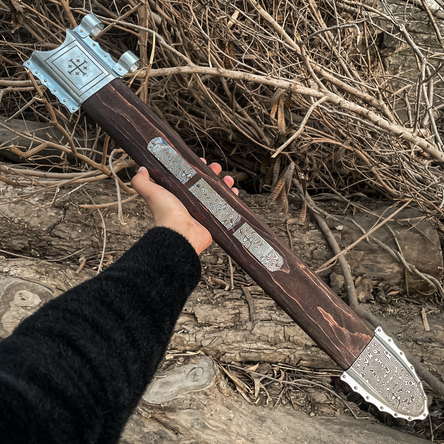 Handmade Damascus Steel Arming Sword Scabbard, Knight Longsword, Decorative Damascus Cosplay Sword Wall Decor Gift