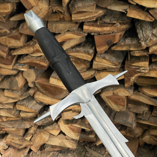 Hand Forged Myrddraal Medieval Sword, High Carbon Steel Fantasy Cosplay Blade with Leather Scabbard, Gift for Dad