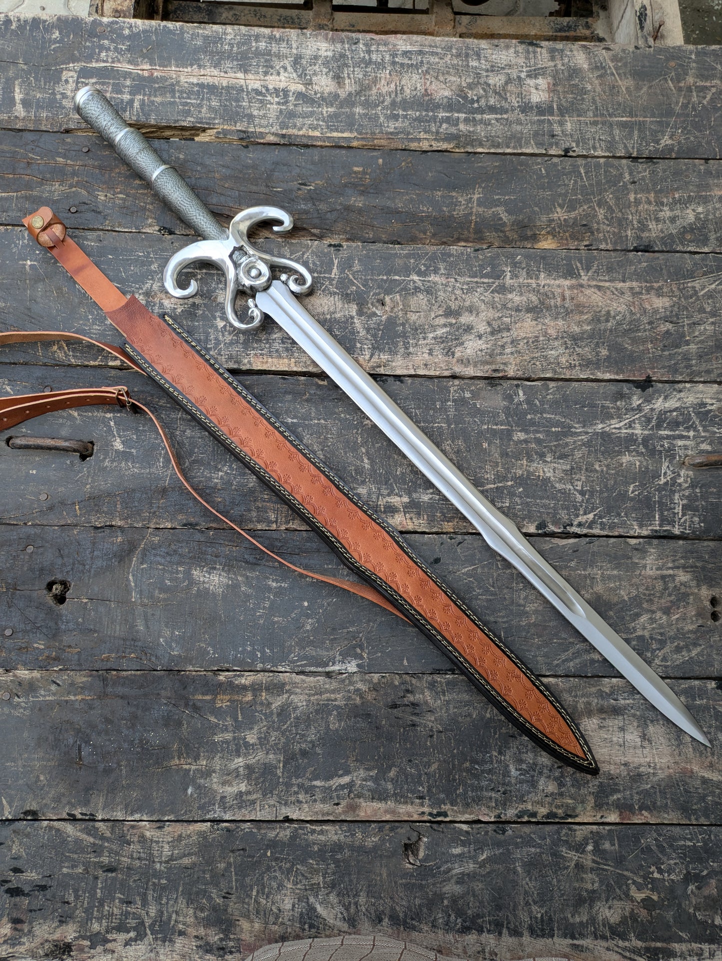 Medieval Display Sword, 40 Inch European Style Decorative Collectible with Scabbard, Historical Inspired Wall Decor