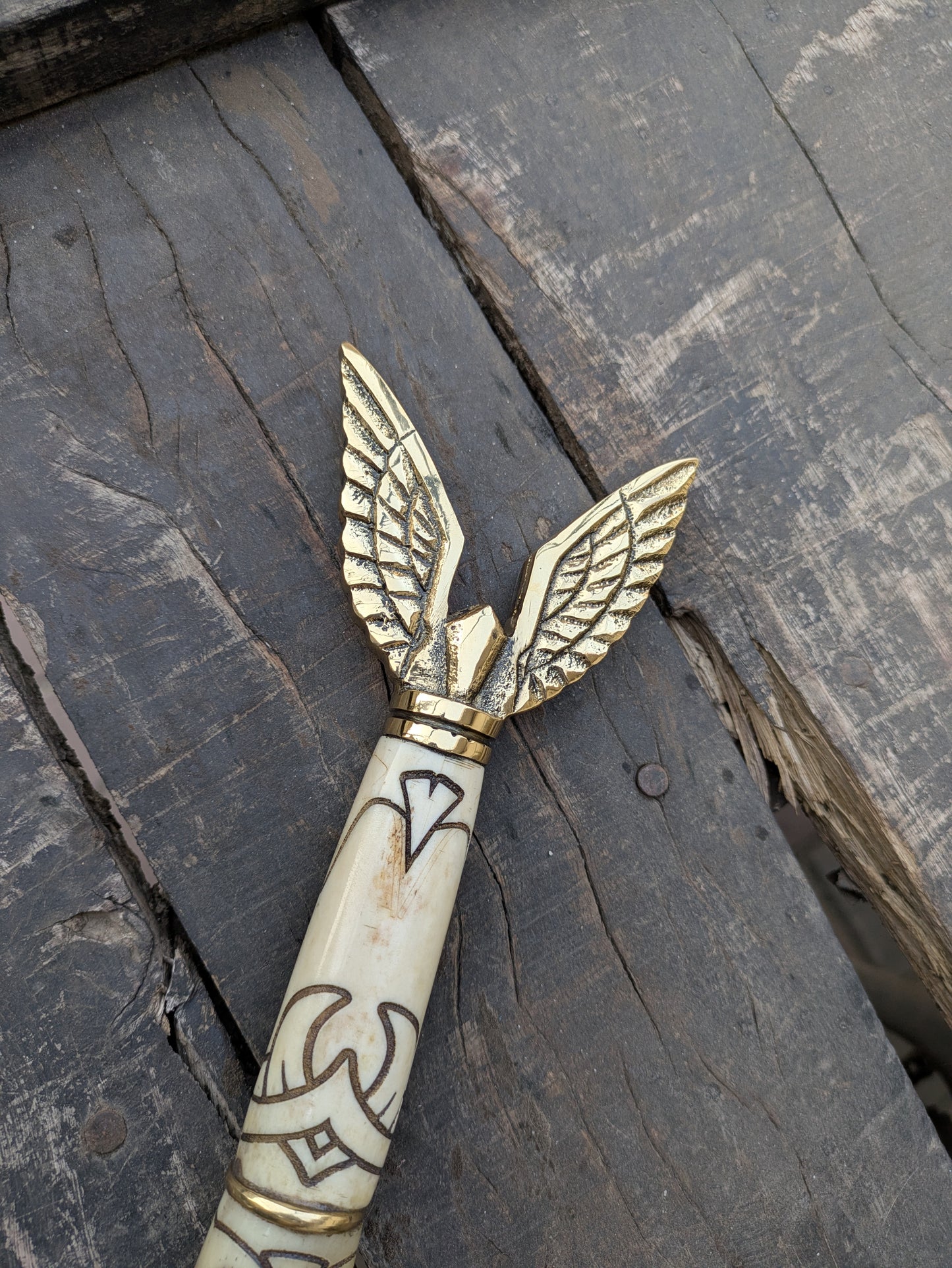 Premium 42" Damascus Steel Longsword with Sculpted Bone Handle, Brass Dragon Hilt & Carved Ash Wood Scabbard