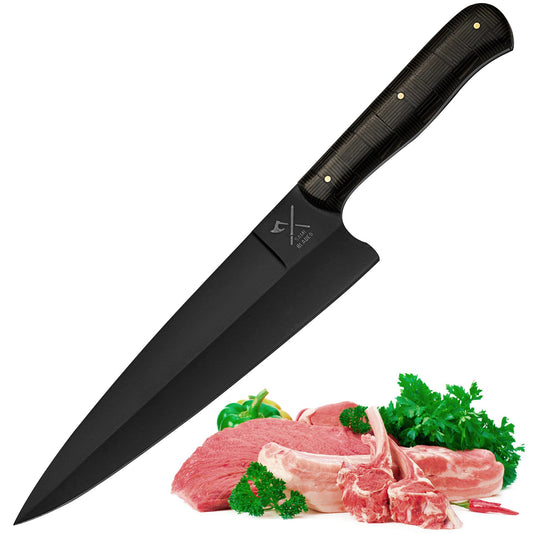 Professional Powder Coated Chef Knife, 13 Inch High Carbon Blade, 8 Inch Sharp Kitchen Knife with Micarta Handle for Meat Cutting & Cooking