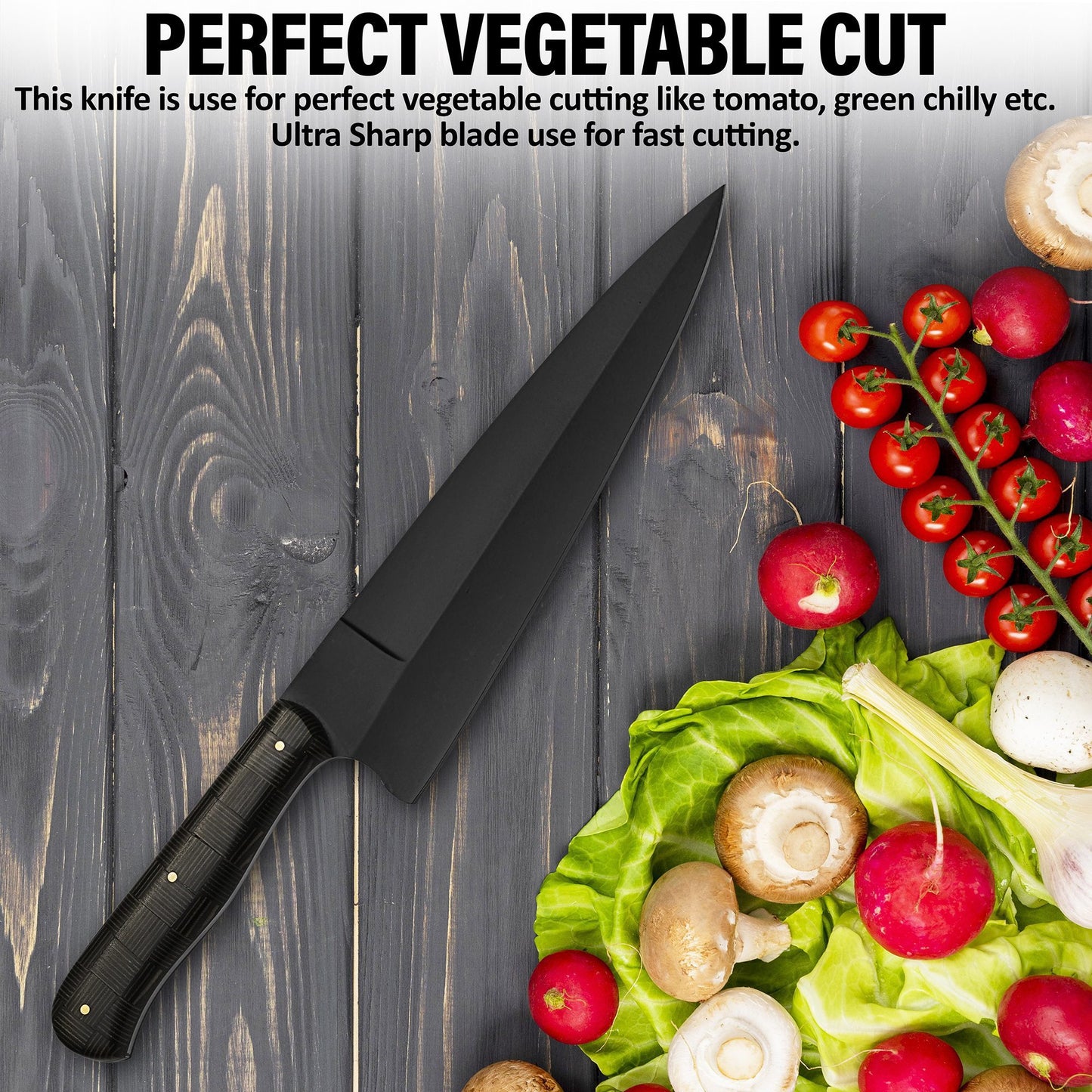 Professional Powder Coated Chef Knife, 13 Inch High Carbon Blade, 8 Inch Sharp Kitchen Knife with Micarta Handle for Meat Cutting & Cooking