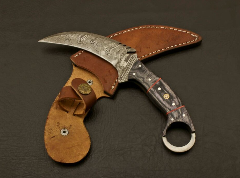 Pair of Damascus Steel Karambit Knives with Sheath, Karambit Knife