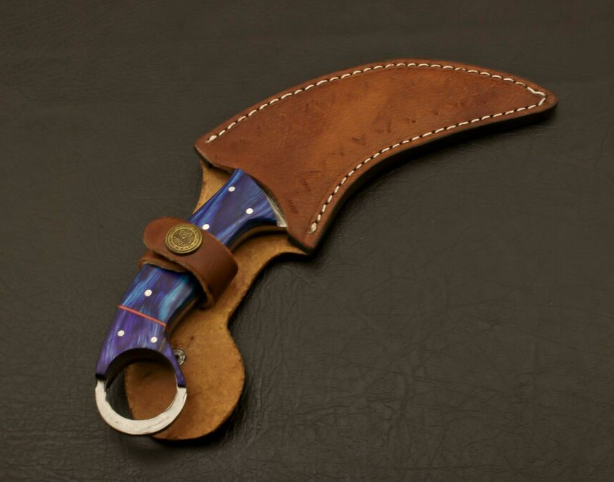 Pair of Damascus Steel Karambit Knives with Sheath, Karambit Knife