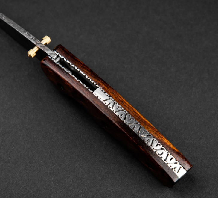 Artisan Handmade Damascus Steel Folding Knife, Knife with Liner Lock, Pocket Knife with Leather Cover