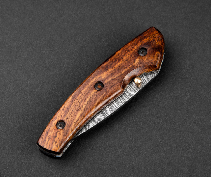 Artisan Handmade Damascus Steel Folding Knife, Knife with Liner Lock, Pocket Knife with Leather Cover