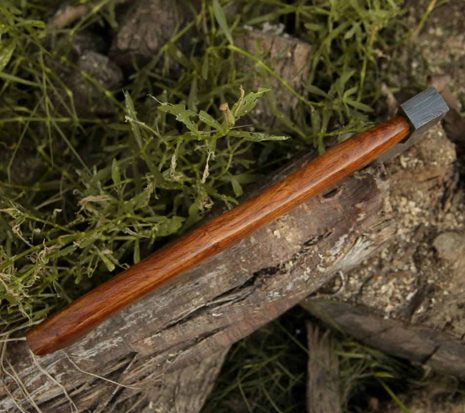Custom Hand-Forged Damascus Steel Axe With Leather Sheath, Darkwood Handle & Leather Sheath