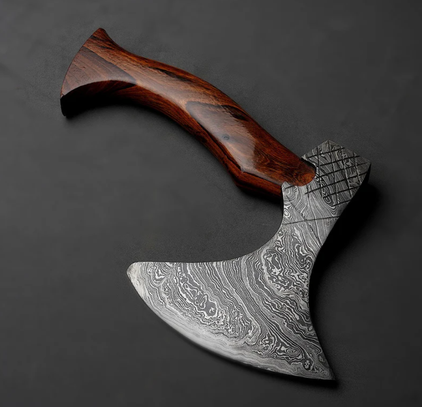 DAMASCUS Steel Axe with leather sheath, best gift for Halloween