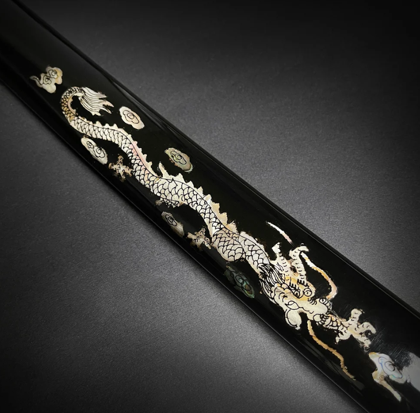 Black Pearl Dragon Hand-Forged Samurai Katana, 1060 High Carbon Steel & Real Hamon