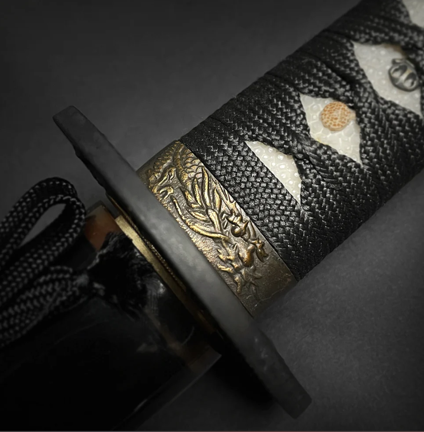 Black Pearl Dragon Hand-Forged Samurai Katana, 1060 High Carbon Steel & Real Hamon