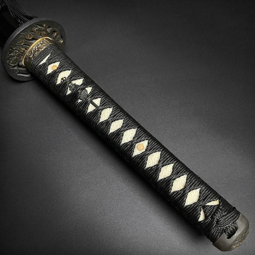 Black Pearl Dragon Hand-Forged Samurai Katana, 1060 High Carbon Steel & Real Hamon
