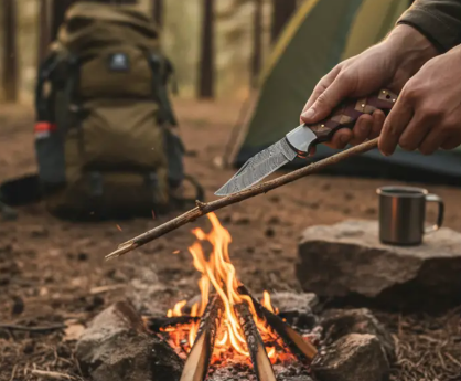 Hand-Forged Damascus Steel Pocket Knife | Olive & Red Wood Handle with Sheath & Sharpening Rod