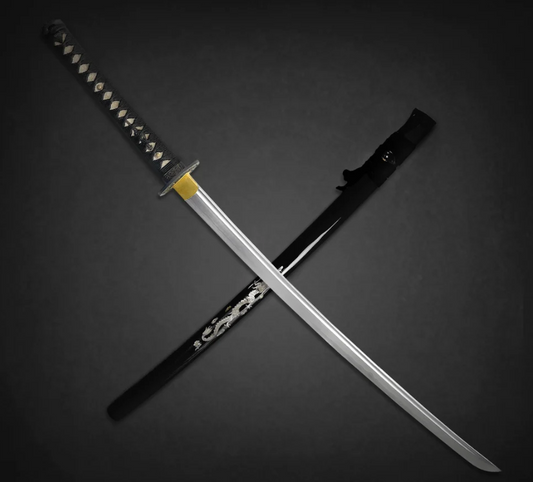 Black Pearl Dragon Hand-Forged Samurai Katana, 1060 High Carbon Steel & Real Hamon