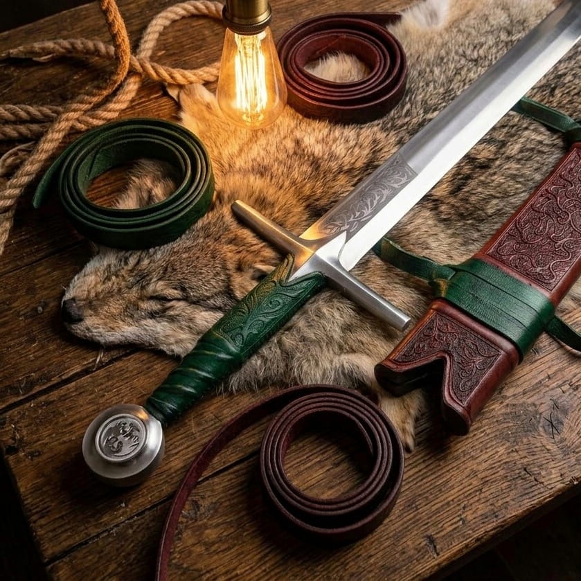 Handmade Falchion Sword, Medieval greatsword Single Edge Blade with Embossed Leather Scabbard, Unique Groomsman Gift, Father's Day
