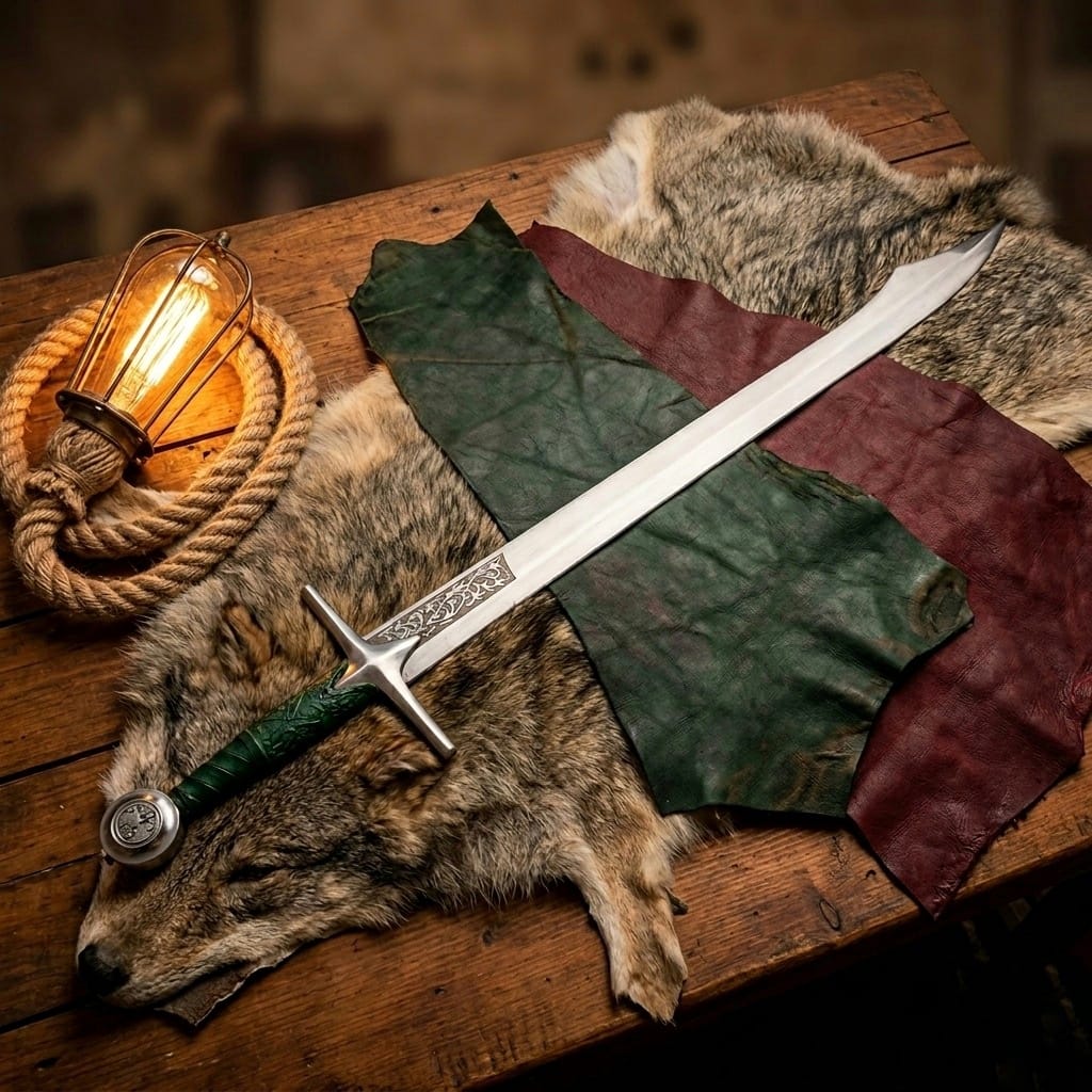 Handmade Falchion Sword, Medieval greatsword Single Edge Blade with Embossed Leather Scabbard, Unique Groomsman Gift, Father's Day