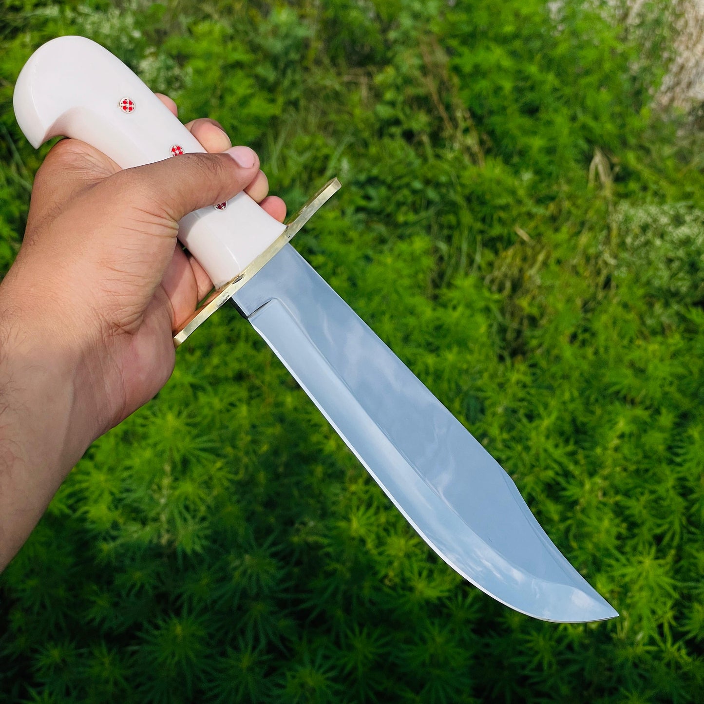 Handmade High Carbon Steel Bowie Knife, Resin Handle, Leather Sheath