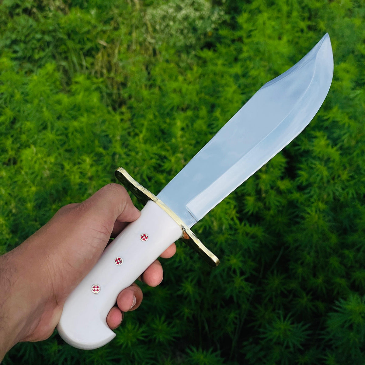 Handmade High Carbon Steel Bowie Knife, Resin Handle, Leather Sheath