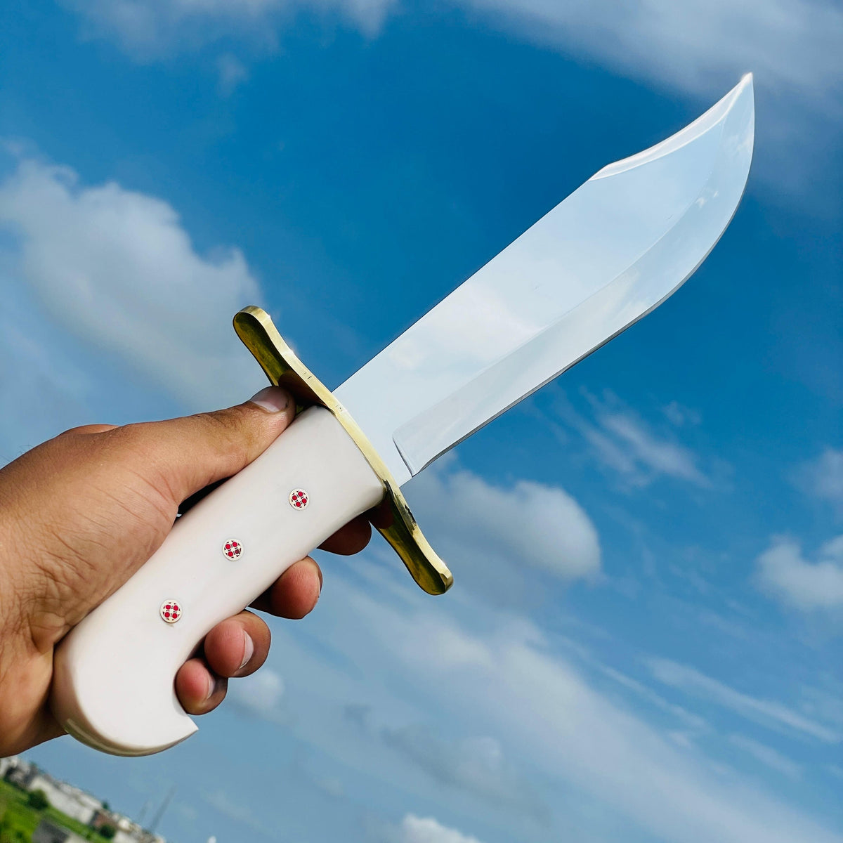Handmade High Carbon Steel Bowie Knife, Resin Handle, Leather Sheath