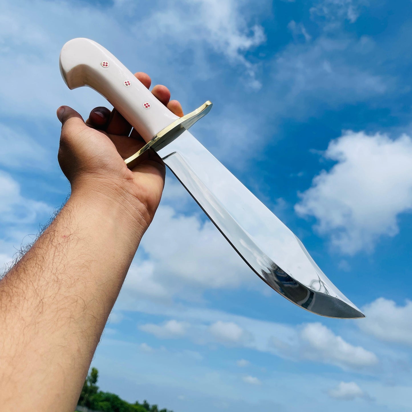 Handmade High Carbon Steel Bowie Knife, Resin Handle, Leather Sheath