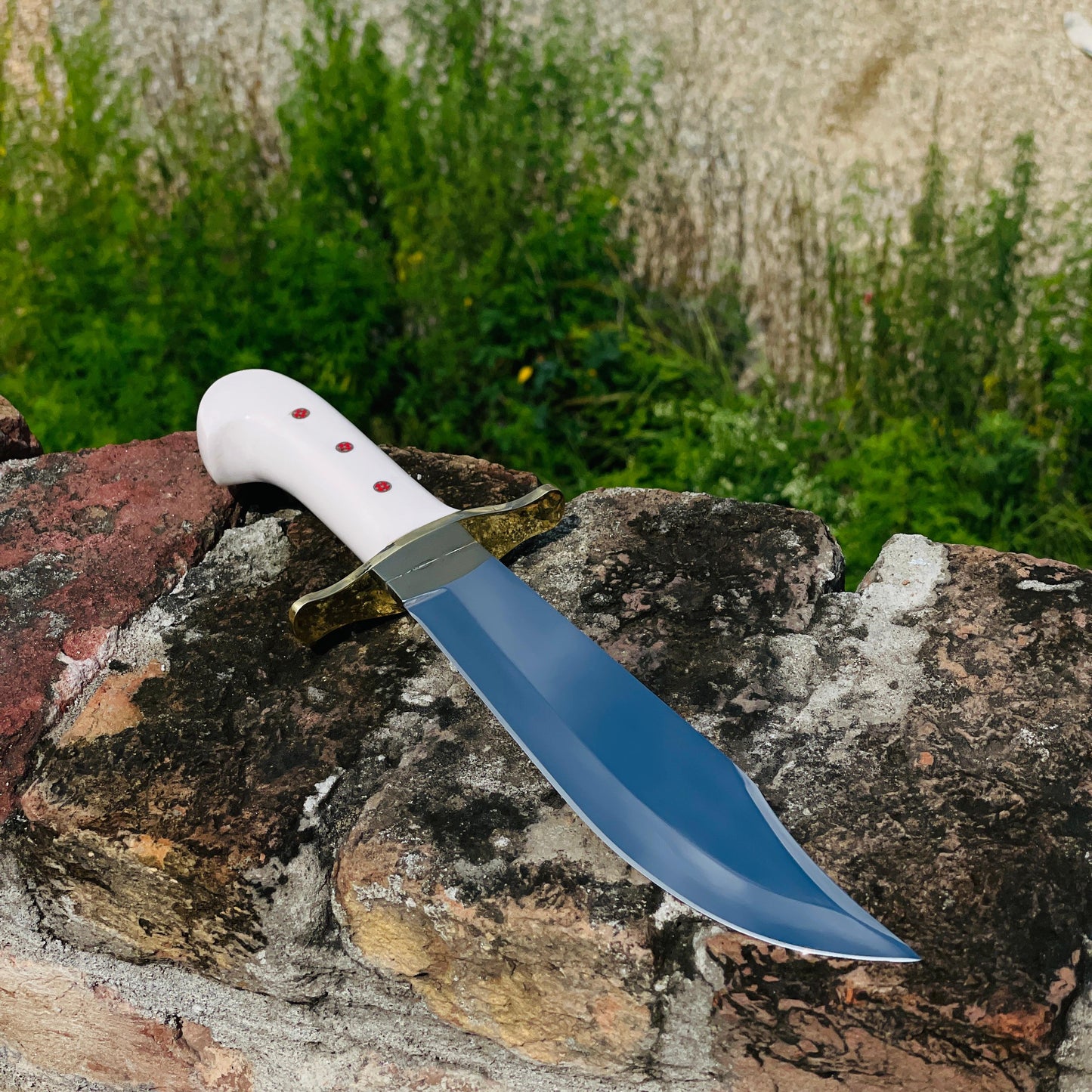 Handmade High Carbon Steel Bowie Knife, Resin Handle, Leather Sheath
