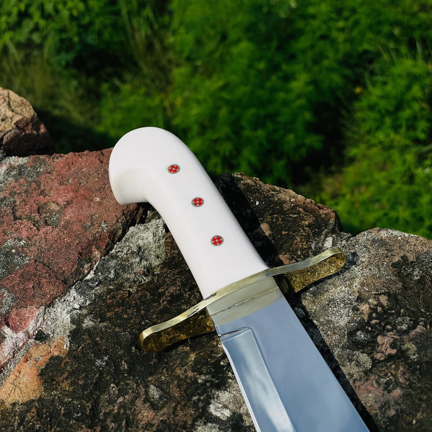 Handmade High Carbon Steel Bowie Knife, Resin Handle, Leather Sheath