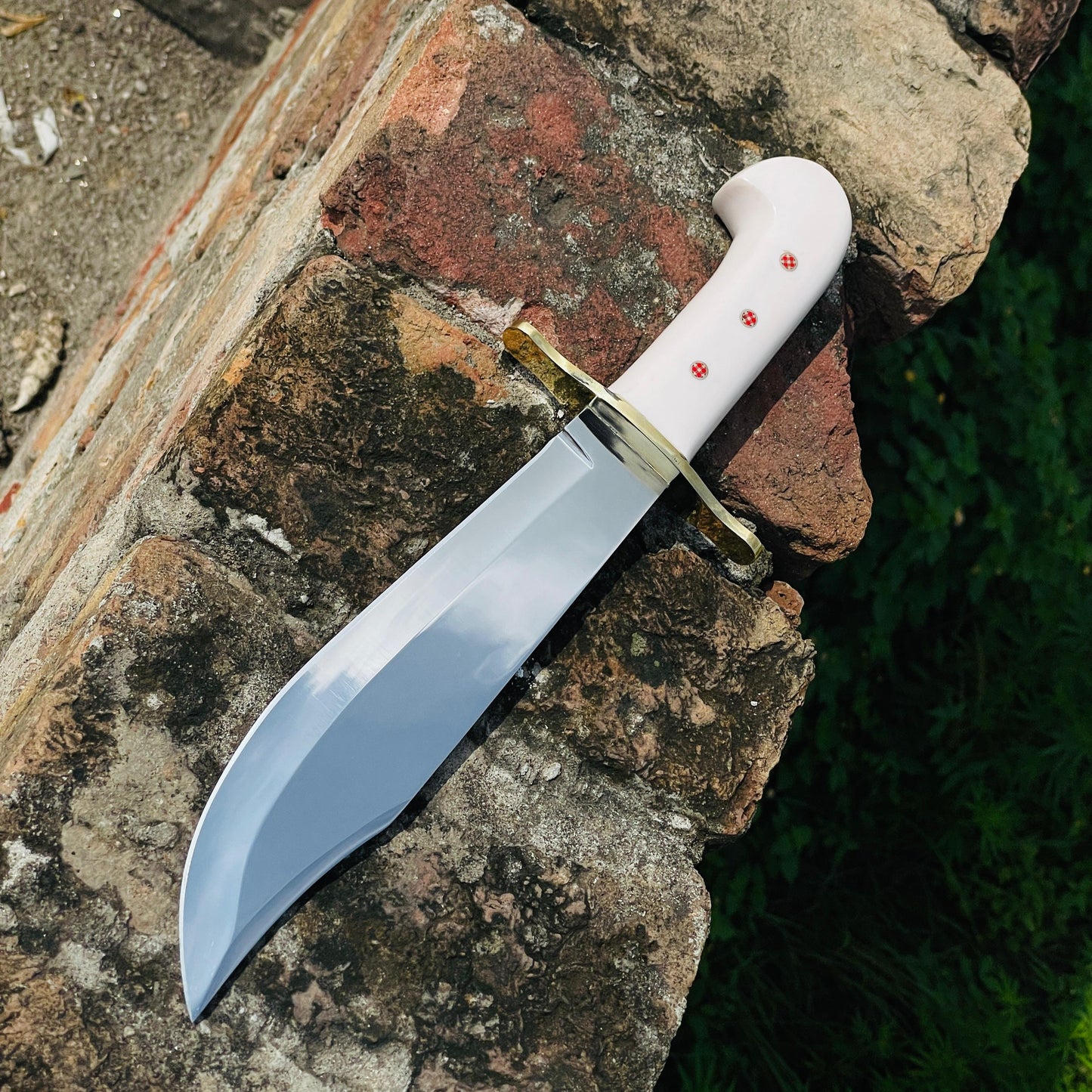Handmade High Carbon Steel Bowie Knife, Resin Handle, Leather Sheath