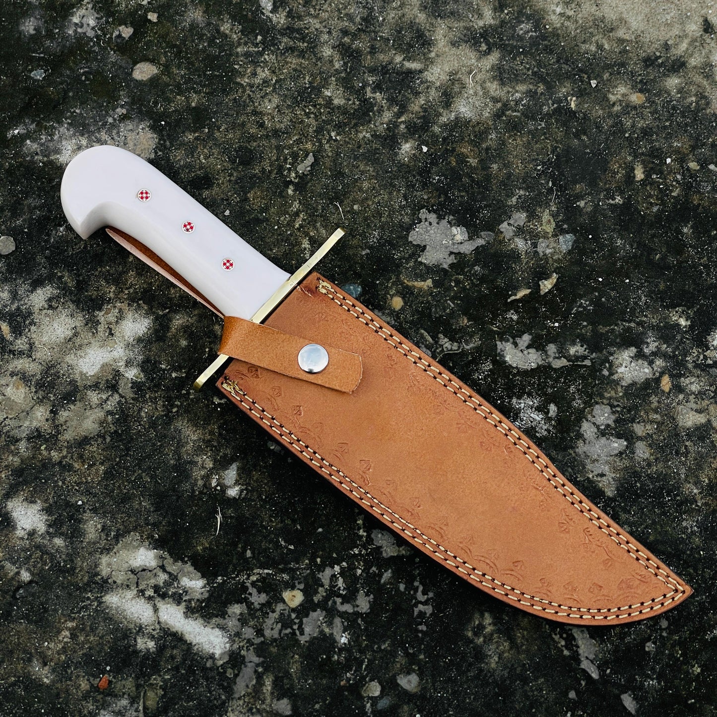 Handmade High Carbon Steel Bowie Knife, Resin Handle, Leather Sheath