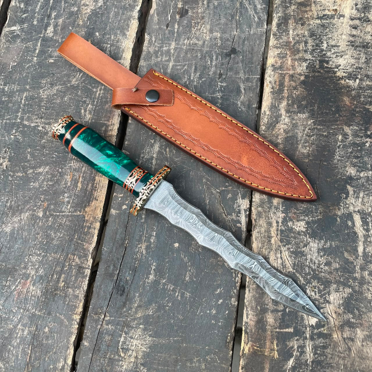 Hand Forged Damascus Steel Athame Dagger Custom Engraved Fantasy Collector Knife Gift