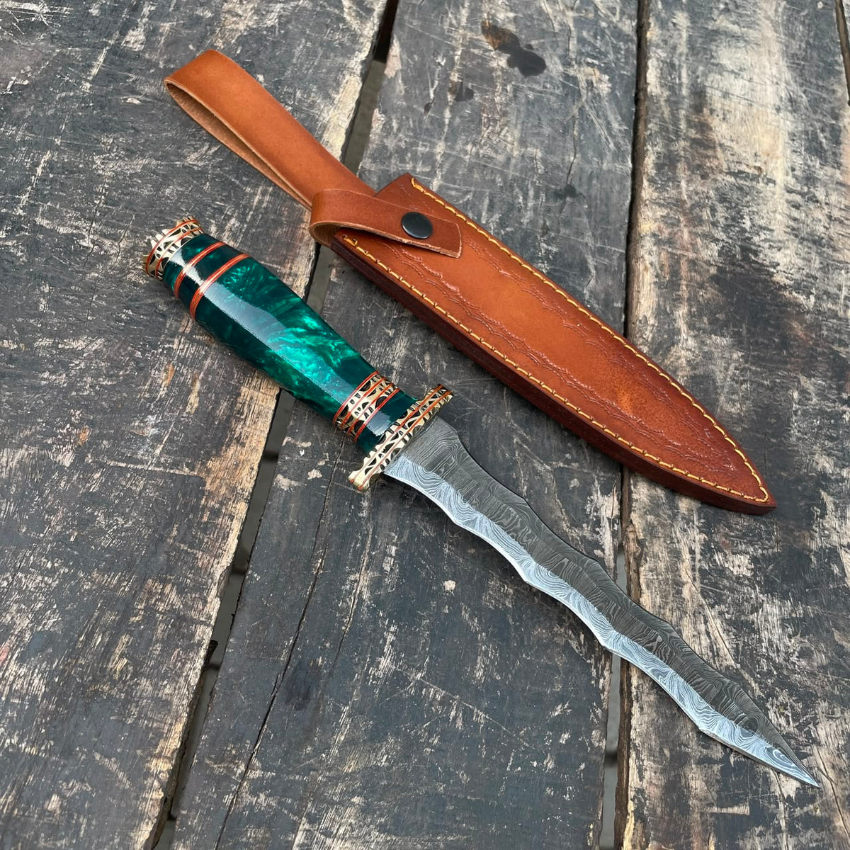 Hand Forged Damascus Steel Athame Dagger Custom Engraved Fantasy Collector Knife Gift