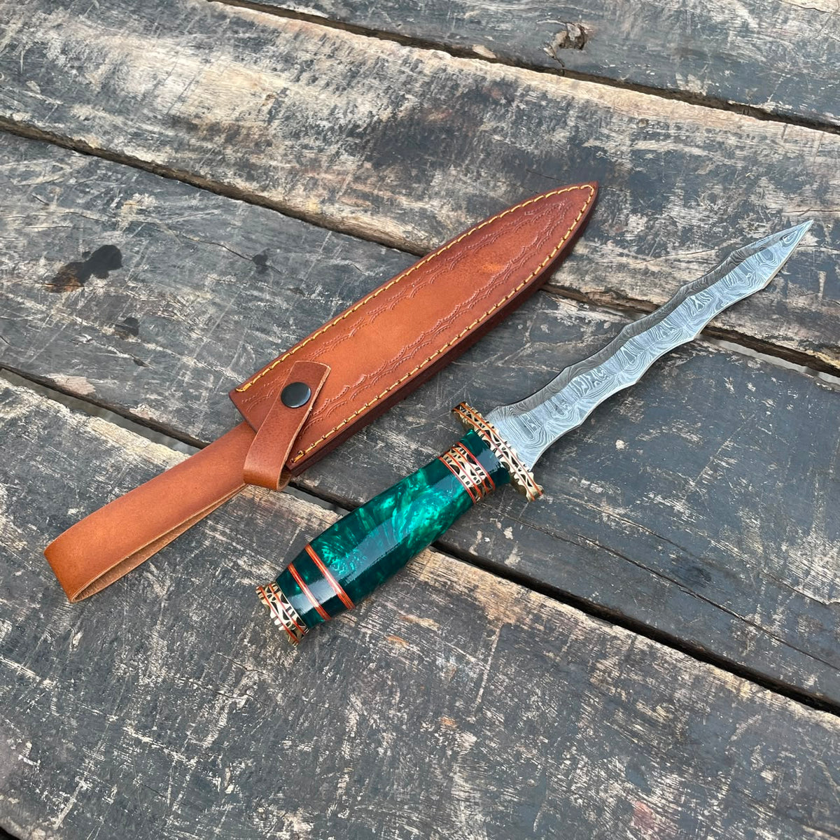 Hand Forged Damascus Steel Athame Dagger Custom Engraved Fantasy Collector Knife Gift