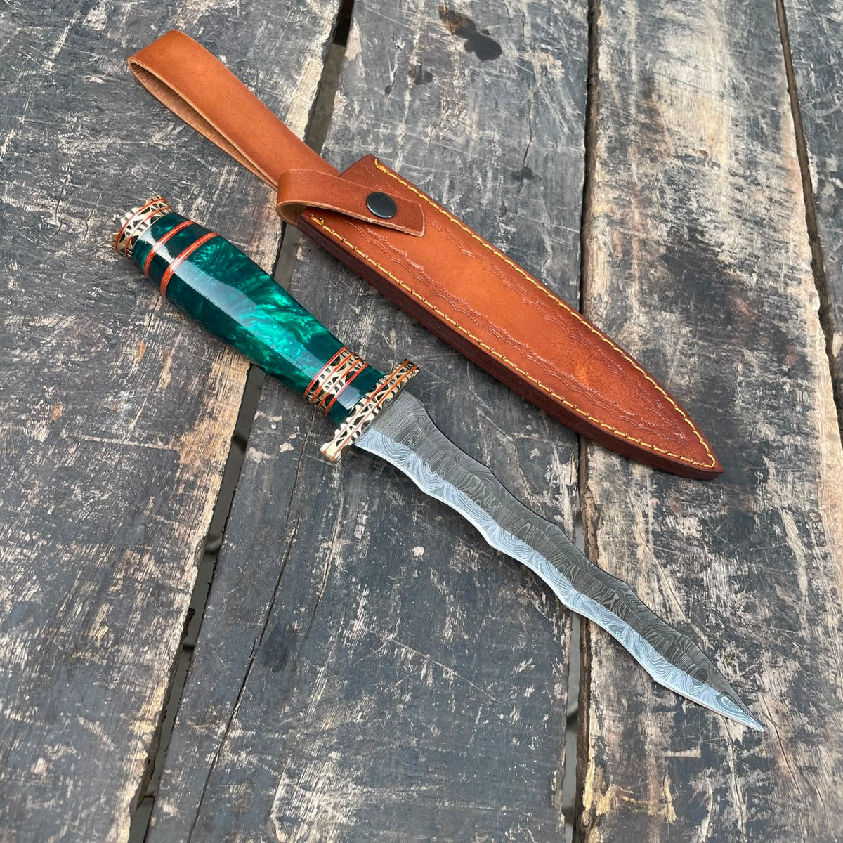 Hand Forged Damascus Steel Athame Dagger Custom Engraved Fantasy Collector Knife Gift