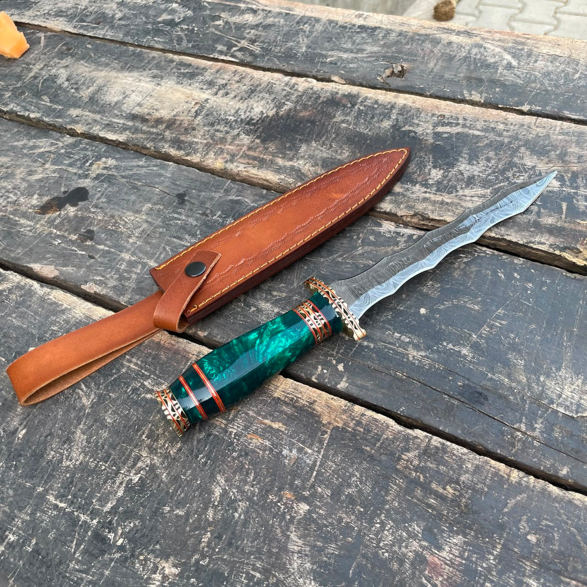 Hand Forged Damascus Steel Athame Dagger Custom Engraved Fantasy Collector Knife Gift