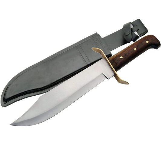 Legendary Handmade 15-Inch Carbon Steel Hunting Bowie Knife – Wooden Handle, Brass Guard, Fixed Blade