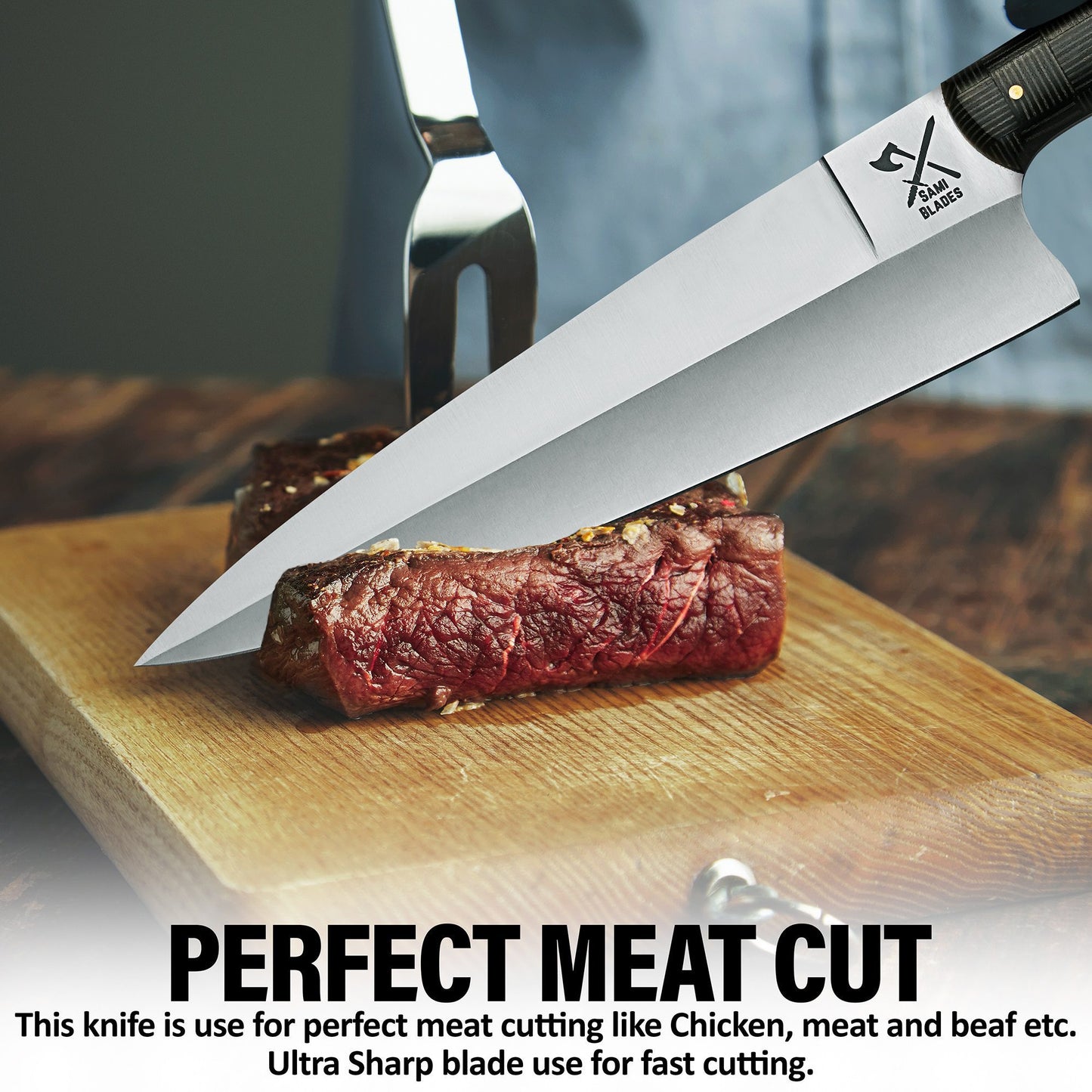 Professional Kitchen Chef Knife,13 Inch Stainless Steel Blade, 8 Inch Sharp Dull Polish Kitchen Knife with Micarta Handle for Meat Cutting & Cooking