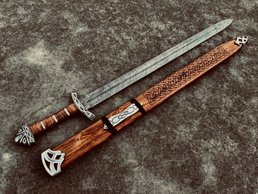 Damascus Steel Handmade Fantasy Sword, Longsword, Damascus Steel Northman Sword