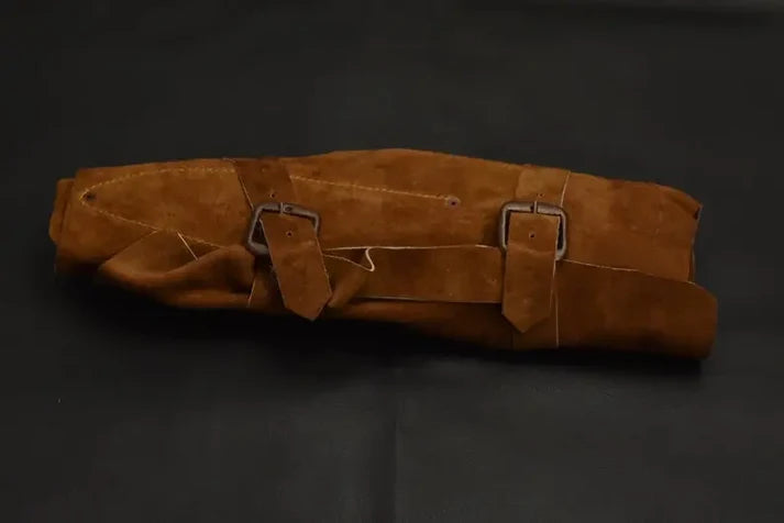Suede leather knife roll with buckle straps for 5 piece Damascus knife set