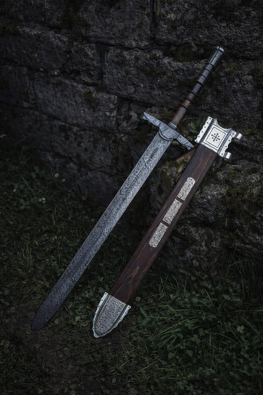 Medieval Crusader Knight Templar Display & Cosplay Replica Sword with Wooden Scabbard (Display/Prop Only)