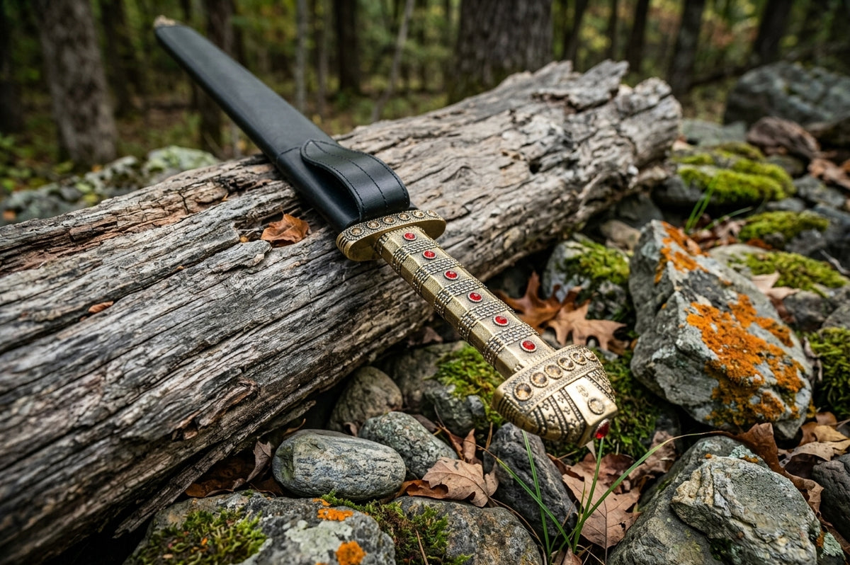 Viking display sword on plain background