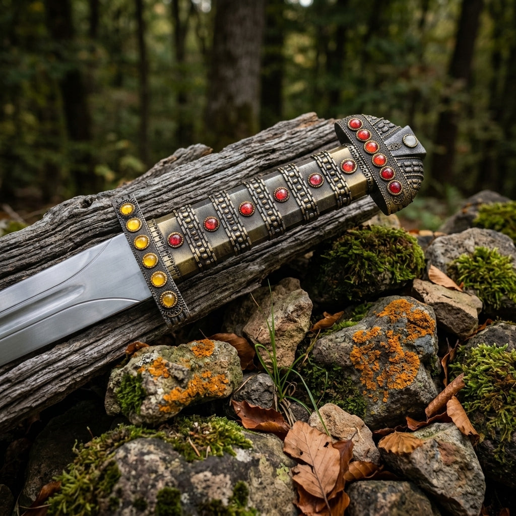 Viking display sword with leather scabbard