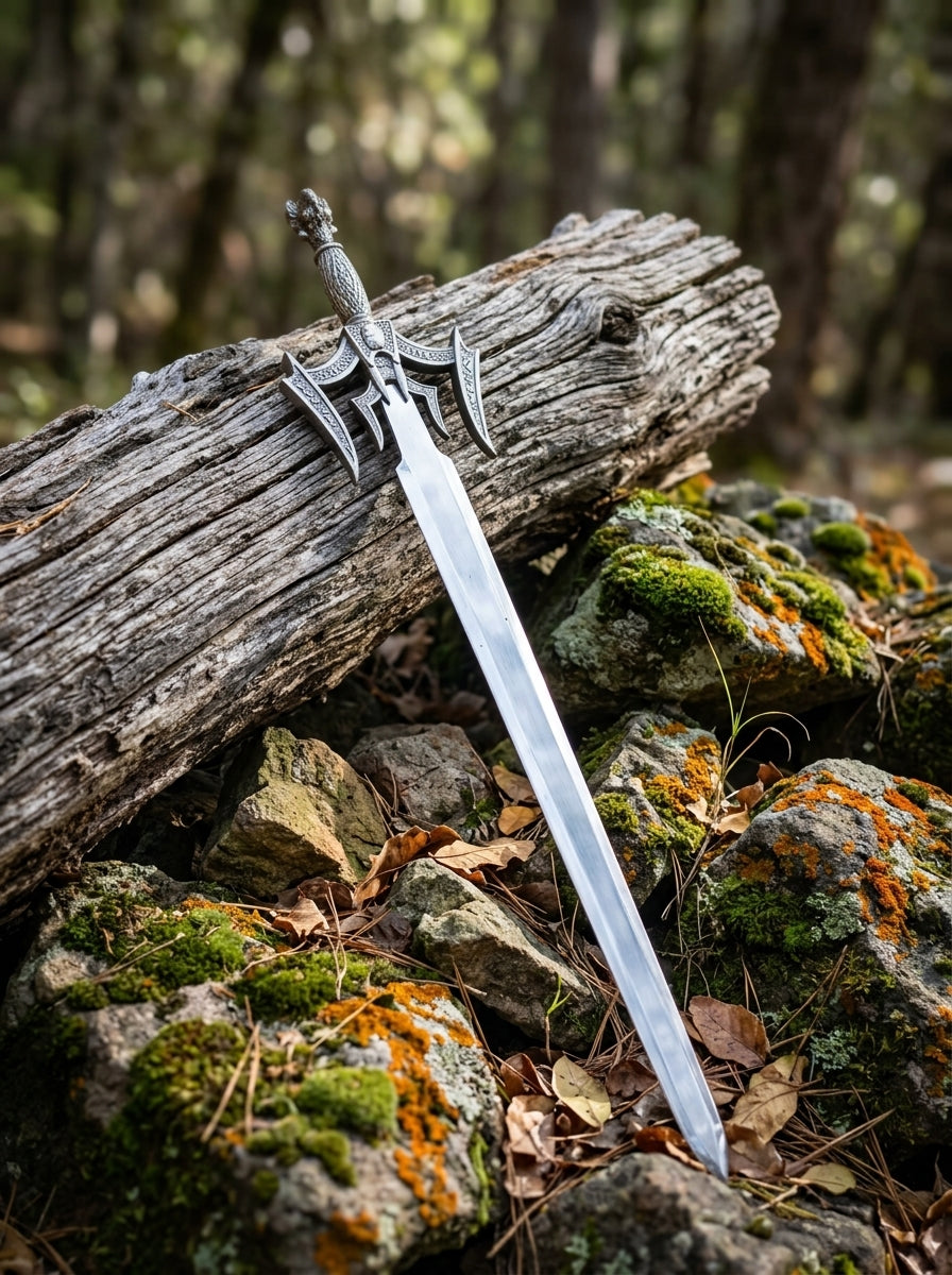 Norse inspired sword on plain background