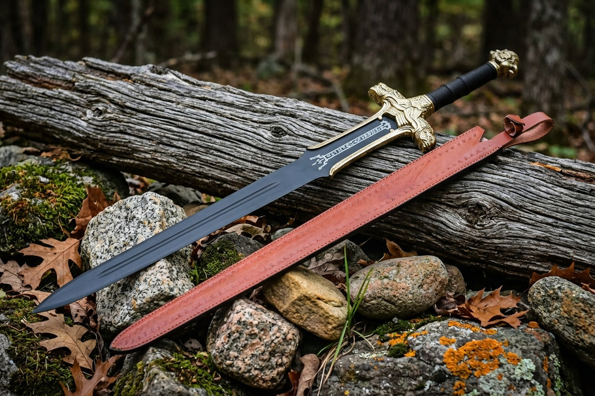 Decorative steel sword with engraved blade