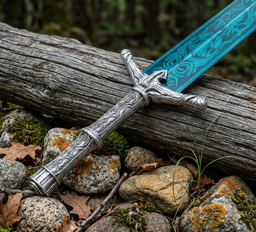 Decorative steel greatsword side profile