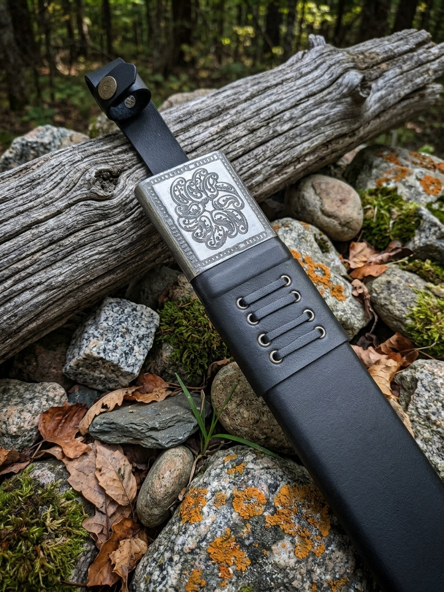 Compact decorative guard on stainless steel gladius sword
