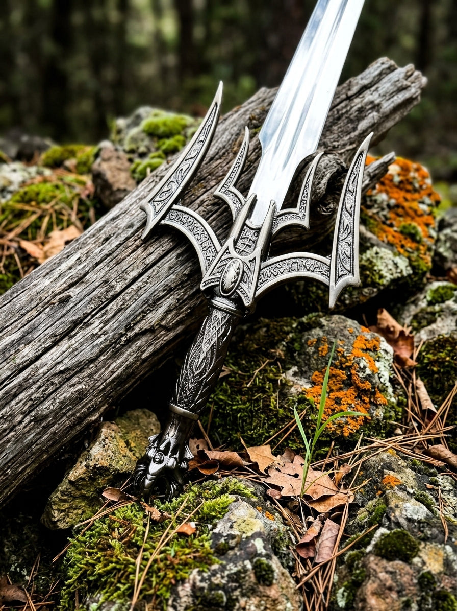 Decorative Viking sword hilt and guard detail