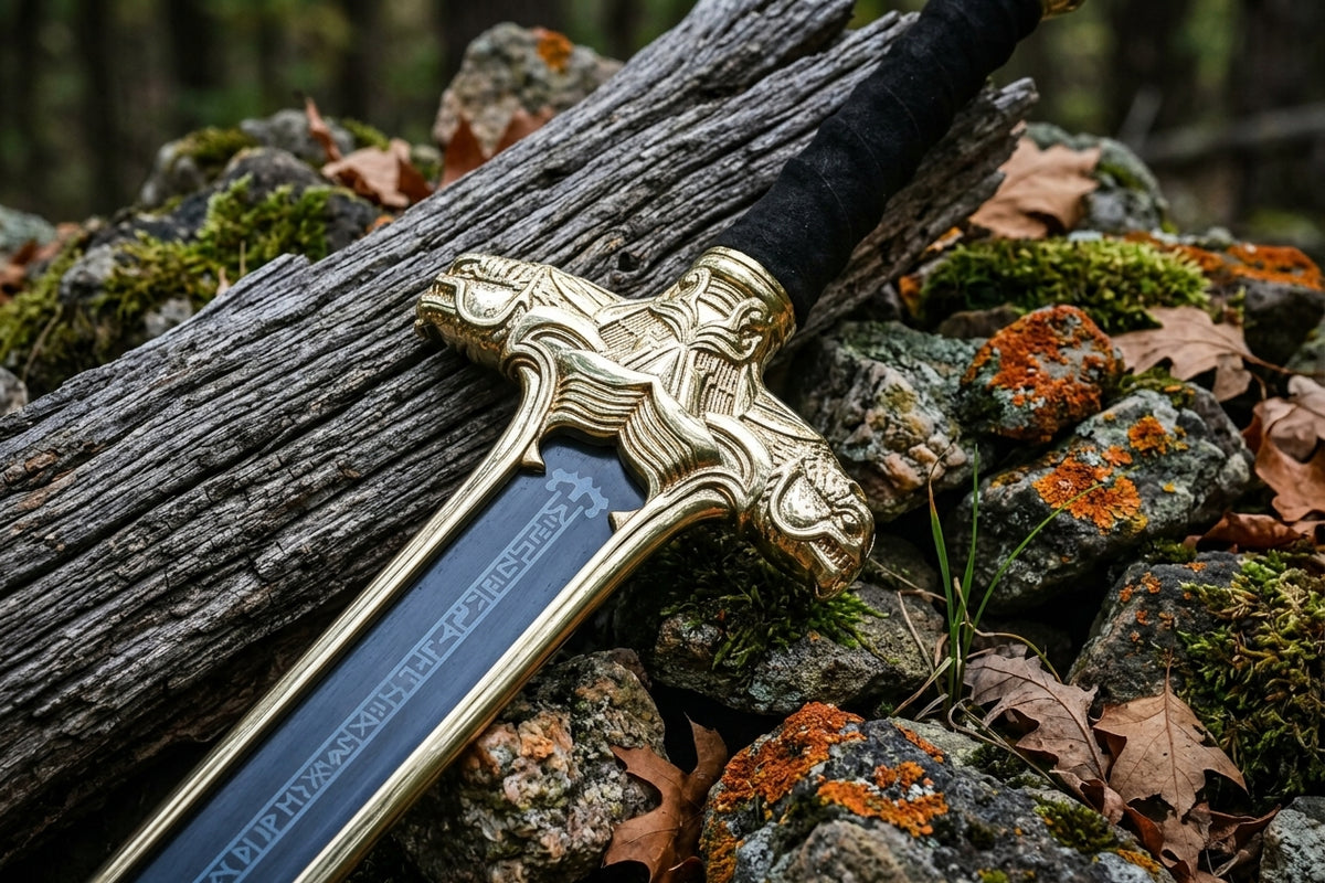 Fantasy display sword with leather scabbard