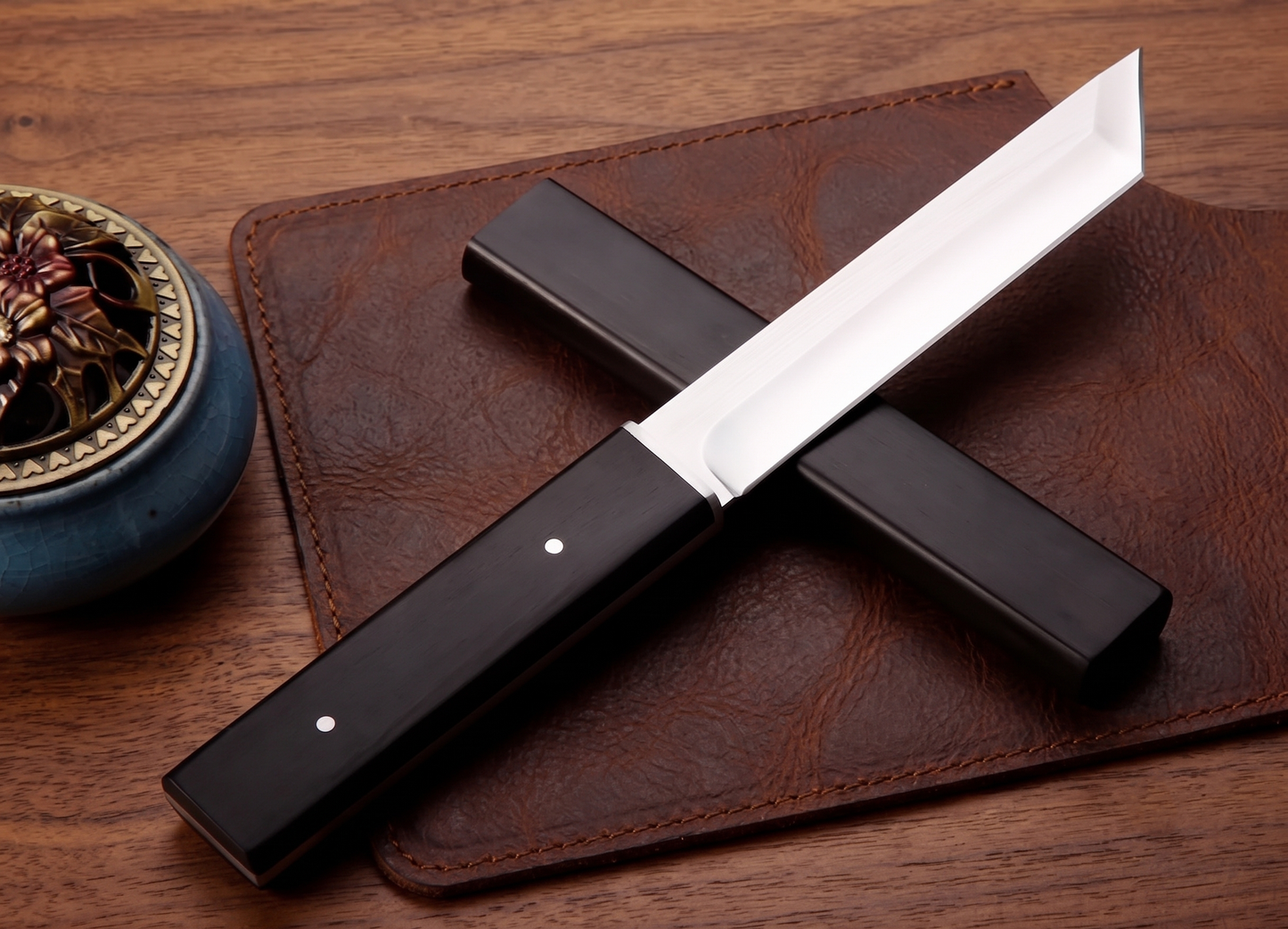 Sleek Double-Edged Japanese Tanto Knife, Stainless Steel Samurai Blade