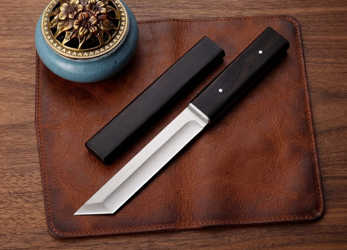 Sleek Double-Edged Japanese Tanto Knife, Stainless Steel Samurai Blade
